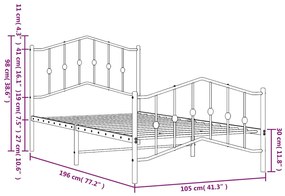 Estrutura de cama com cabeceira e pés 100x190 cm metal preto