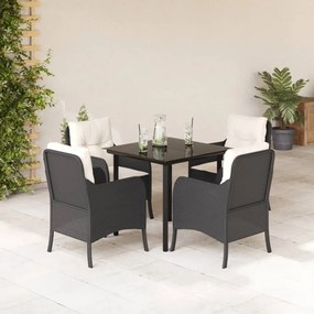 vidaXL 5 pcs conjunto de jantar p/ jardim c/ almofadões vime PE preto