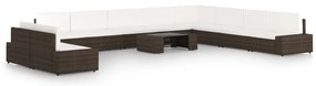 11 pcs conjunto lounge p/ jardim c/ almofadões vime PE castanho