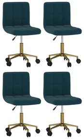 vidaXL Cadeiras de jantar giratórias 4 pcs veludo azul