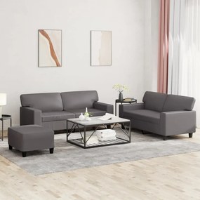 3201921 vidaXL 3 pcs conjunto de sofás couro artificial cinzento