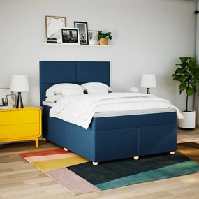 Cama com molas/colchão 140x200 cm tecido azul