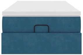Estrutura de cama otomana com colchão azul escuro veludo
