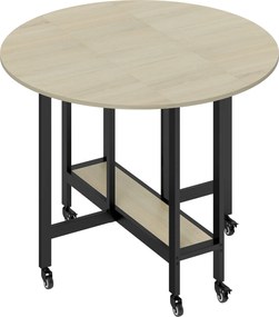 HOMCOM Mesa dobrável, Mesa com função de dobra e prateleira aberta, Mesa de cozinha com rodízios para sala de jantar, espaços pequenos, Natural | Aosom Portugal