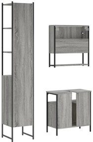 3 pcs Conjunto móveis casa de banho madeira proc. cinza sonoma