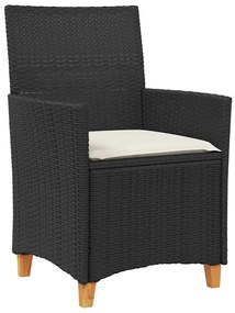 Conjunto de Jantar de Jardim de 3 Peças com Almofadas Preto em Rattan