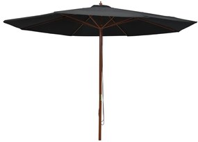 Guarda-sol de exterior c/ poste de madeira 350 cm preto