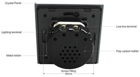 Comutador/interruptor 3 módulos tátil 3 botões, Painel frente azul vidro temperado