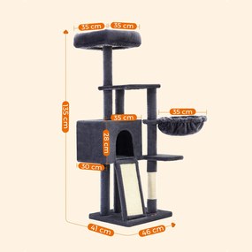 Arranhador para gatos 46 x 41 x 135 cm com caverna Cinzento escuro