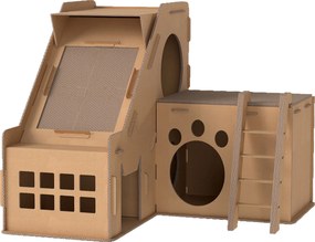PawHut Arranhador para Gatos em Forma de Castelo 2 em 1 com 2 Áreas para Arranhar Catnip Rampa e Escada  67x66x57 cm Castanho | Aosom Portugal