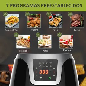 HOMCOM Fritadeira sem Óleo 3,5L Fritadeira de Ar Inteligente 15000W com Tela Tátil 7 Programas Temporizador Temperatura Ajustável e Desligamento Automático 34,4x28,1x30,6cm Preto