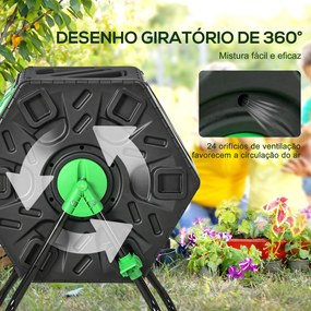 Compostor Giratório de 65L Recipiente de Compostagem de Jardim com Câm
