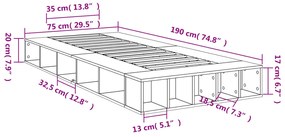 Estrutura de cama 75x190 cm derivados madeira carvalho castanho
