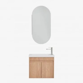 Conjunto De Móvel De Casa De Banho Suspenso Em Madeira Com Lavatório Integrado Narek Castanho Fresno & Ovalado Com Armazenamento 45x90 Cm - Sklum