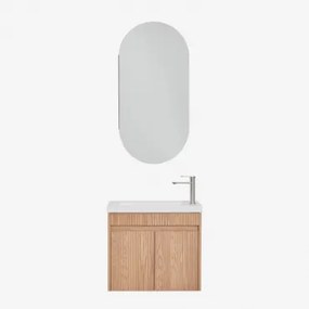 Conjunto De Móvel De Casa De Banho Suspenso Em Madeira Com Lavatório Integrado Narek Ovalado Com Armazenamento 45x90 Cm Abner & Castanho Fresno &  -