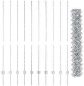 Cerca de Chain Link com 20 U Posts Prateado 1.4x10 m Aço