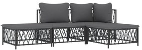 4 pcs conjunto lounge de jardim com almofadões aço antracite