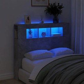 Cabeceira c/ LEDs 120x18,5x103,5 cm cinzento-cimento