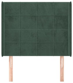 Cabeceira cama c/ abas veludo 103x16x118/128 cm verde-escuro