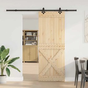 Porta de correr com ferragens 85x210 cm madeira de pinho maciça