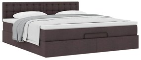 Estrutura de cama otomana com colchão tecido castanho escuro
