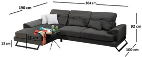 Sofá de Canto Frido – Antracite – 304 cm x 190 cm