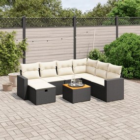 8 pcs conjunto sofás de jardim com almofadões vime PE preto