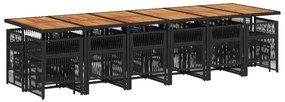 17 pcs conjunto de jantar p/ jardim c/ almofadões vime PE preto