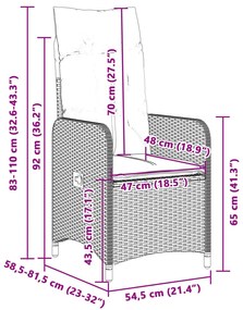 Cadeiras de jardim reclináveis 2 pcs c/ almofadões vime PE bege