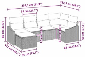Conjunto de Sofás de Jardim com 6 peças e almofadas bege em rattan sin