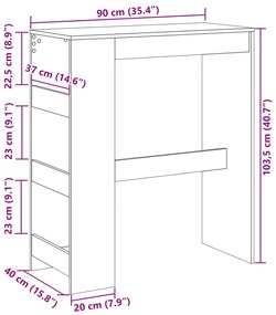 Mesa de bar com prateleiras derivados de madeira branco