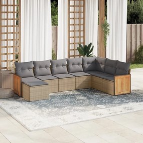 8 pcs conjunto de sofás p/ jardim com almofadões vime PE bege