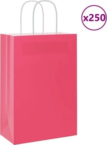 vidaXL Sacos de papel 250 unid com alças rosa 21x11x31 cm