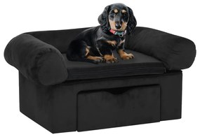 vidaXL Sofá para cães com gaveta 75x50x38 cm pelúcia preto