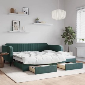 Sofá-cama c/ gavetão e gavetas 100x200 cm veludo verde-escuro
