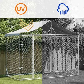 Canil de exterior com teto 3x1,5x2,5 m aço galvanizado prateado