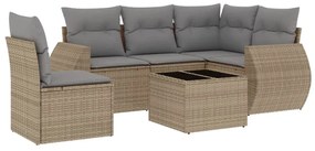 vidaXL 6 pcs conjunto de sofás p/ jardim com almofadões vime PE bege