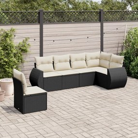 vidaXL 6 pcs conjunto sofás de jardim c/ almofadões vime PE preto