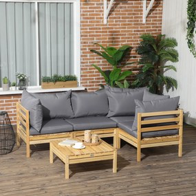 Conjunto Móveis de Jardim de Madeira 5 Peças Inclui 4 Poltronas com Almofadas Acolchoadas e Mesa de Centro Madeira