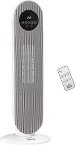 HOMCOM Aquecedor Elétrico Cerâmico PTC 1300/2000 W com Controlo Remoto, Oscilação 45°, Temporizador 12 h, Branco | Aosom Portugal