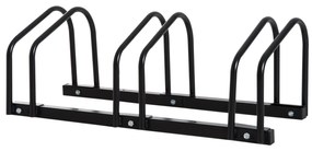 HOMCOM Estacionamento para 3 Bicicletas Suporte de Aço para Estacionar Bicicletas no Chão para Interior e Exterior 76x33x27 cm Preto
