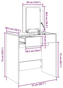 Toucador com espelho 73x46,5x120 cm cinzento cimento