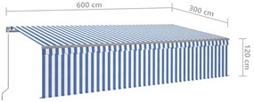 Toldo retrátil manual com estore/LED 6x3 m azul e branco