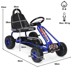 Kart infantil de pedais com 4 rodas antiderrapantes assento envolvente e travão de mão 92 x 50 x 53 cm azul