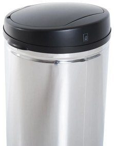 HOMCOM Balde de Lixo Inteligente de Aço Inoxidável 50L com Sensor Infravermelho de Abertura Automática para Cozinha Dormitório Casa de Banho Ø30,5x81,5cm Prata e Preto
