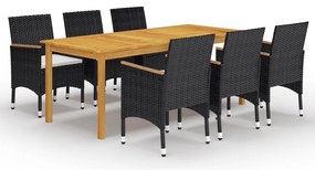 7 pcs conjunto de jantar para jardim preto