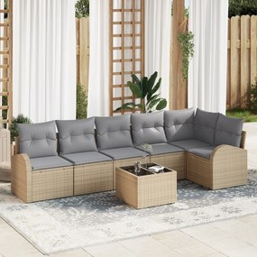 Conjunto de Sofá de Jardim 7 Peças com Almofadas Polyrattan Preto, Sof