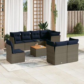 vidaXL 9 pcs conjunto sofás p/ jardim c/ almofadões vime PE cinzento