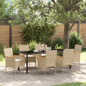Conjunto de Jantar de 7 Peças vidaXL com Almofadas Rattan Sintético Bege