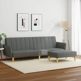 Sofá-cama de 2 lugares c/ apoio de pés tecido cinzento-escuro
